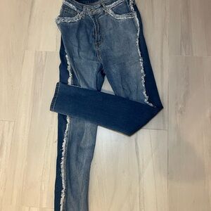 SHEIN Blue Skinny Jeans with Two-Tone Design